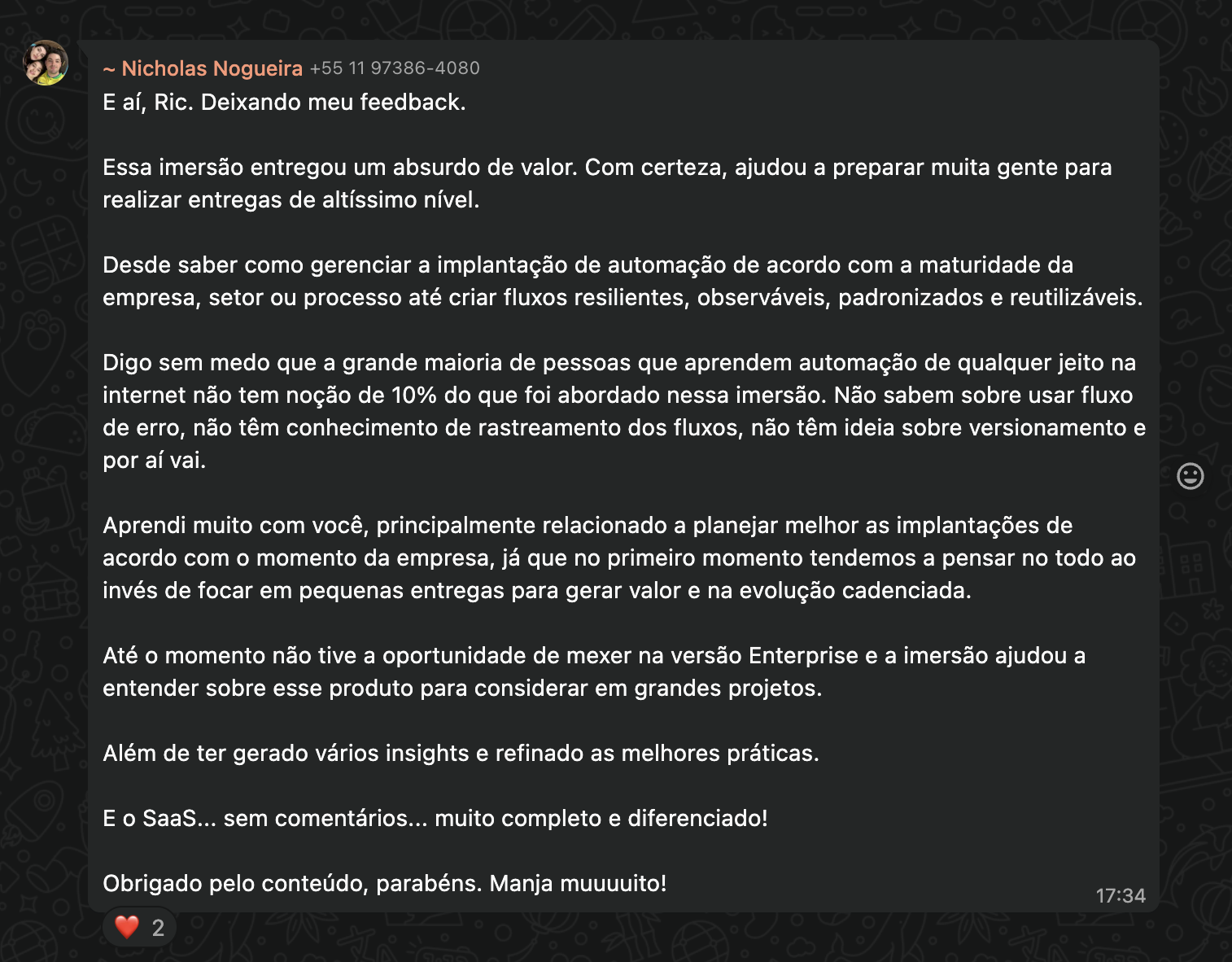 Depoimento — Feedback Nicholas Nogueira
