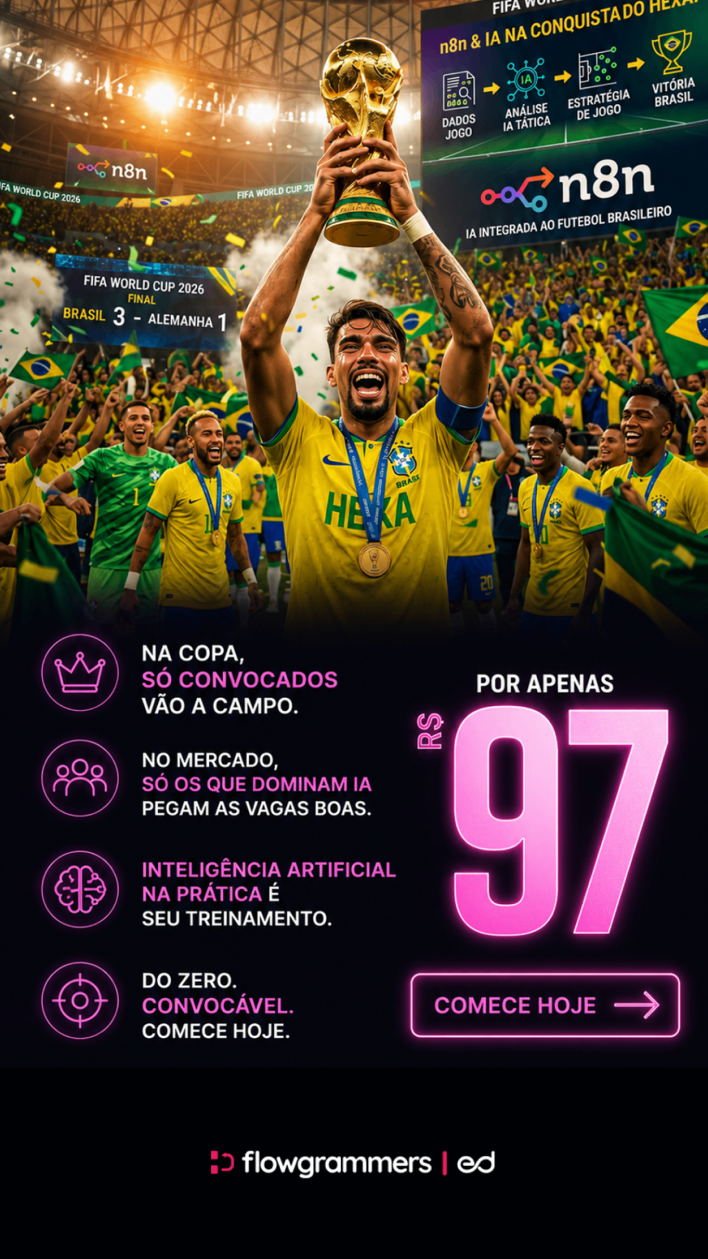 Exemplo de peça do curso com troféu e oferta
